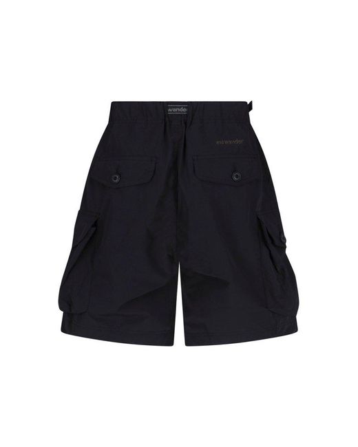 And Wander Blue Oversized Cargo Belted Shorts for men