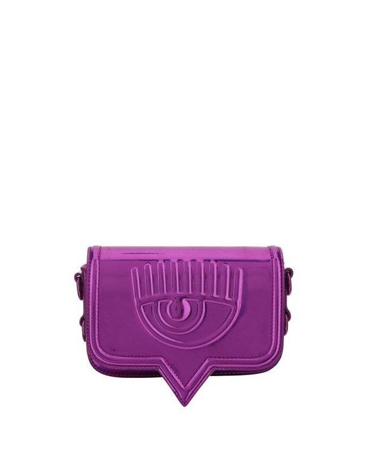 Chiara Ferragni Purple Logo-embossed Chain-linked Clutch Bag