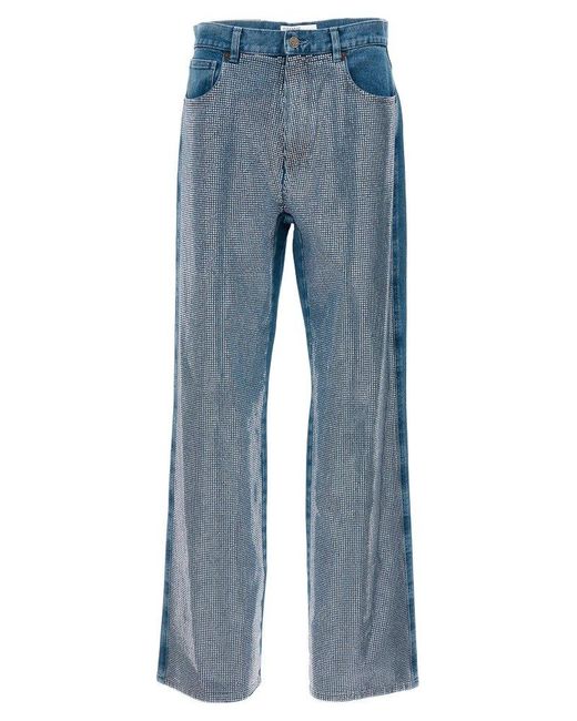 GIUSEPPE DI MORABITO Blue All-over Crystal Wide-leg Jeans