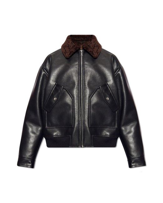 Nanushka Black 'lude' Shearling Jacket From Vegan Leather, for men