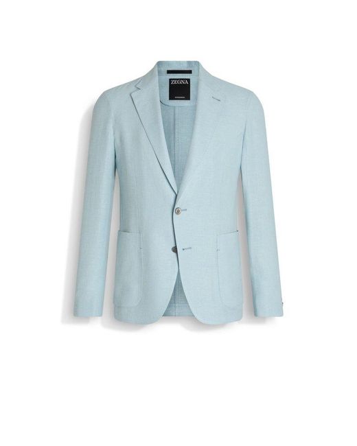 Zegna Blue Light Crossover Linen Wool And Silk Blend Shirt Jacket for men