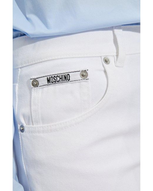 Moschino White Logo Embroidered Cropped Trousers