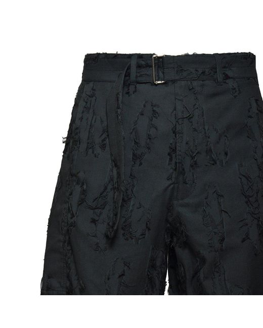 MSGM Black Mid-rise Distressed Belted Shorts for men