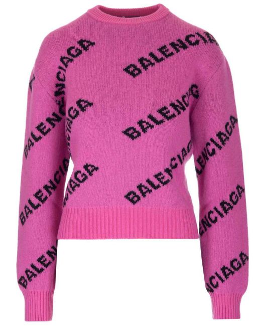 Balenciaga Pink All Over Logo Regular Fit Sweater