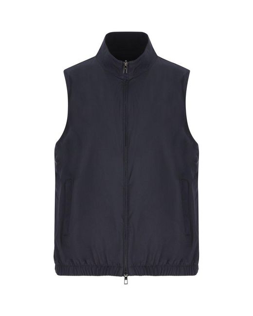 Loro Piana Blue High-neck Zipped Reversible Vest for men