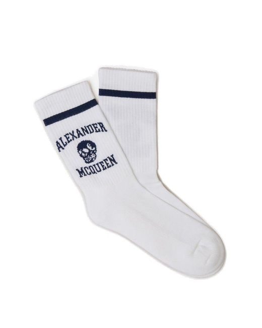 Alexander McQueen White Skull Logo Socks for men