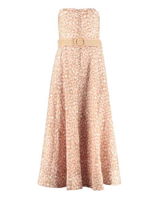 Zimmermann Pink Carnaby Leopard-print Linen Dress
