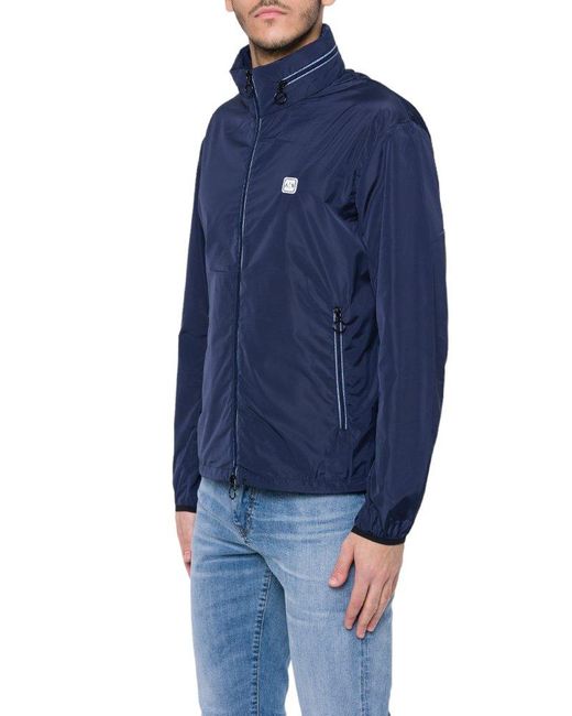 Armani Exchange Blue Logo Patch Zipped Jacket for men