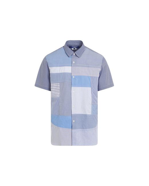 Junya Watanabe Blue Patchwork Short-sleeve Shirt for men
