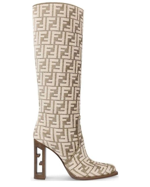 Fendi Vitello Jacquard Knee Boots in Natural | Lyst