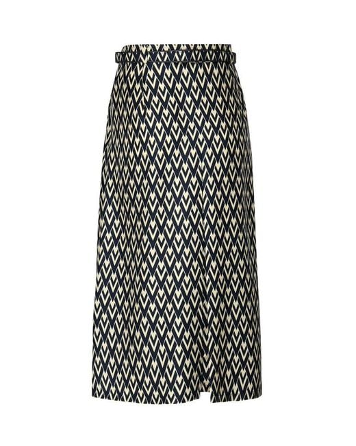 Valentino White Toute La V Pleated Midi Skirt