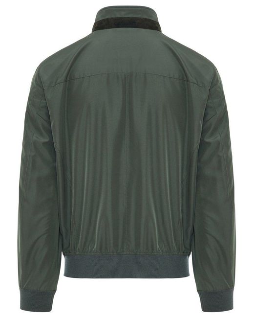 Enrico Mandelli Green Zipped Bomber Jacket for men