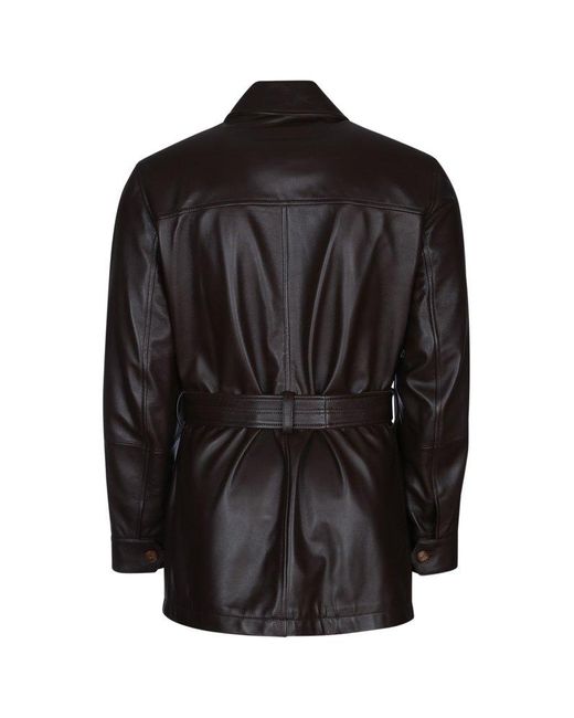 Brunello Cucinelli Black Polished Belted Parka for men