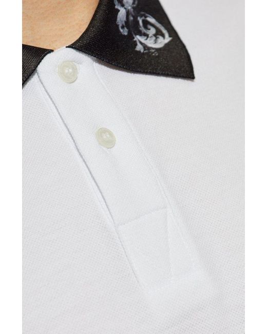 Versace Jeans Couture White Baroque Collar Polo Shirt for men