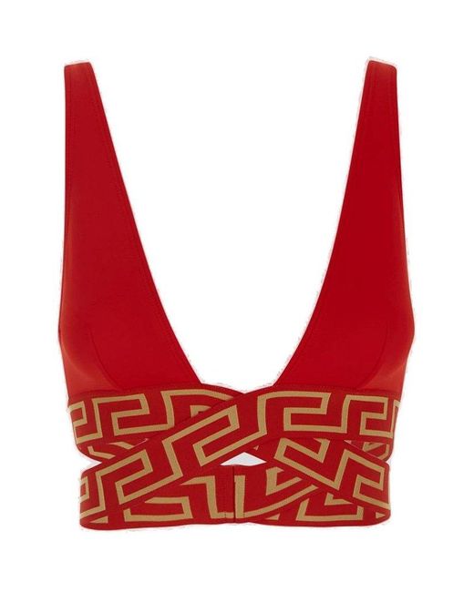 Versace Red Greca Bikini Top