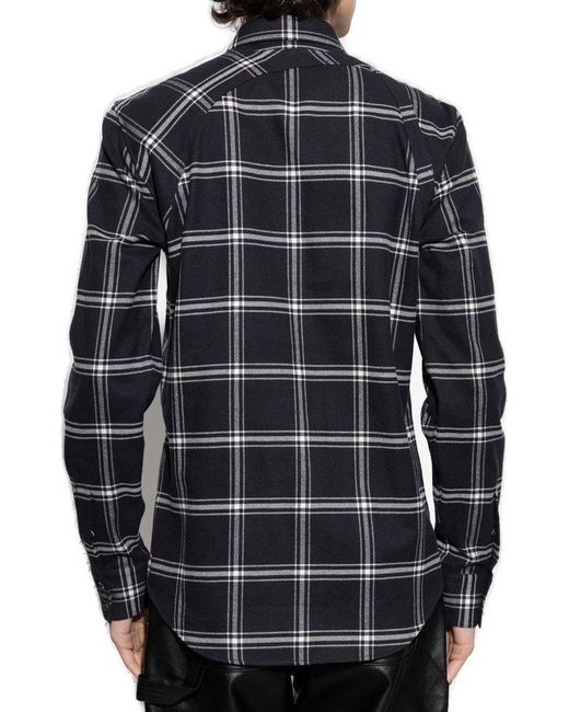 Alexander McQueen Blue Long Sleeved Checked Shirt for men