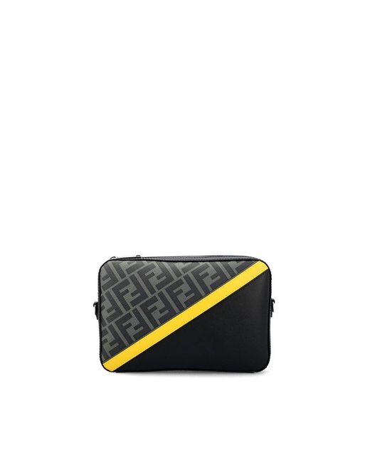 Fendi Black Brand-print Asymmetric-panel Coated-canvas Shoulder Bag for men