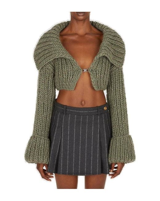 M I S B H V Green Knitted Cropped Cardigan