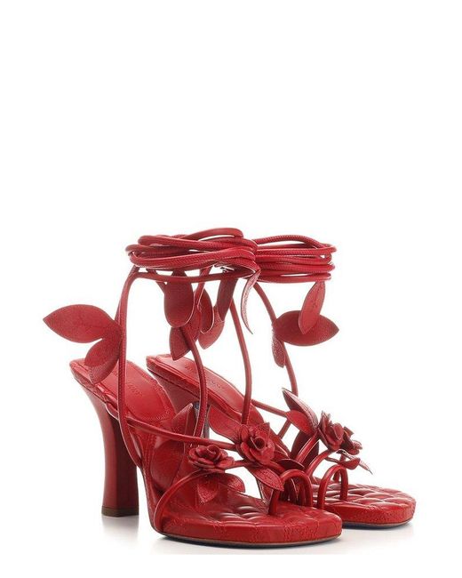 Burberry Red Ivy Flora Heeled Leather Sandals