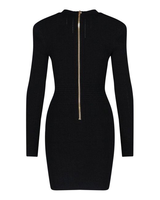 Balmain Button Embellished Fine Knitted Dress in Black | Lyst