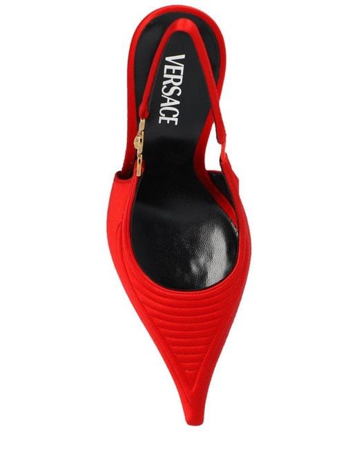 Versace Red Medusa 95 Pointed Toe Slingback Pumps