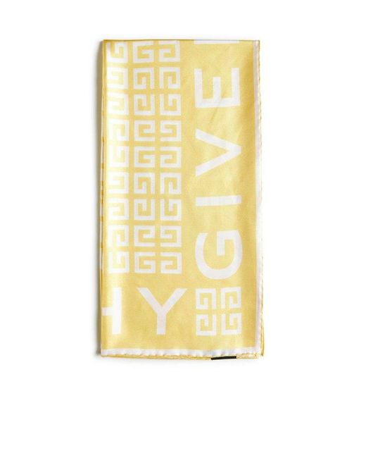 Givenchy Yellow 4g And Logo Silk Scarf