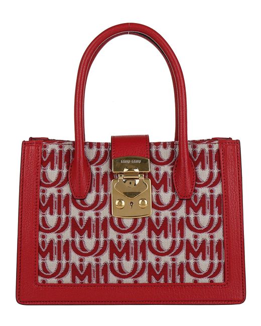 Miu Miu Red Mini Logo Jacquard Tote Bag