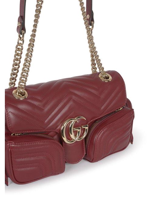 【送料&関税込】Gucci Gg Marmont Small Pocket Detailed Shoul Gucci Gg Marmont Small Pocket Detailed Shoulder Bag in Red