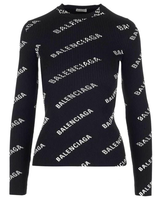 Balenciaga Black All Over Logo Long-sleeve Top