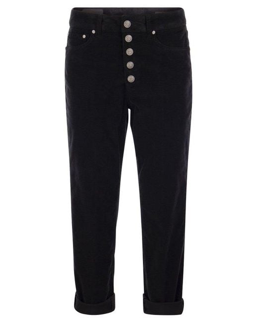 Dondup Blue Mid-rise Cropped Corduroy Trousers