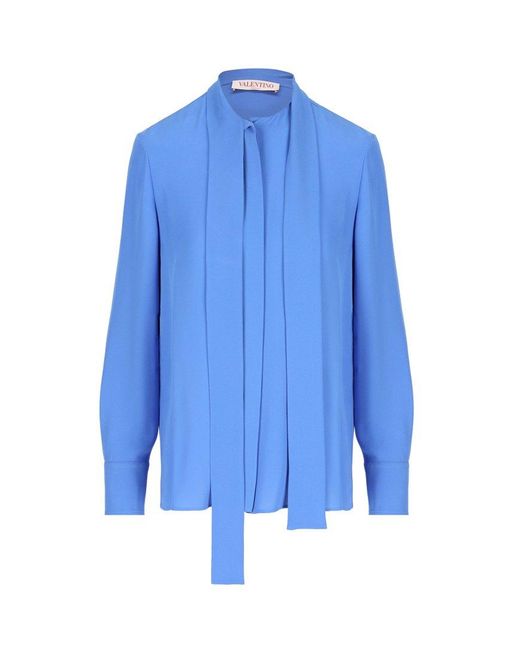 Valentino Blue Scarf Detailed Long-sleeved Blouse