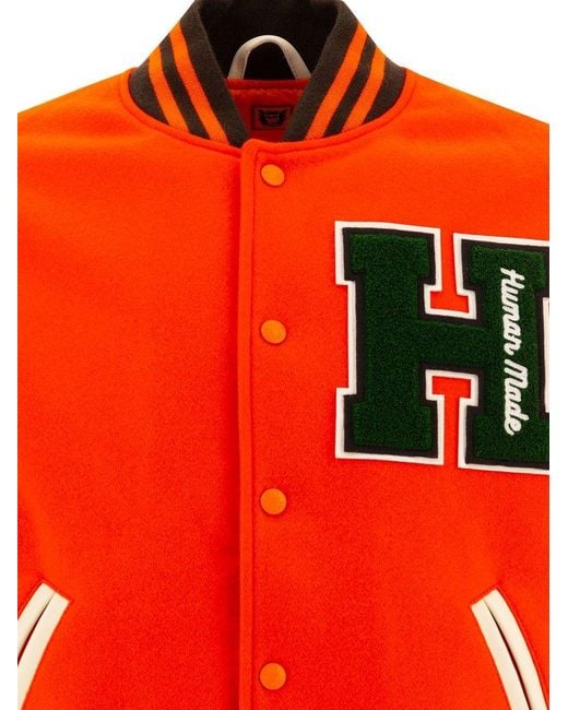 Human Made Orange Heart Patch Varsity Jacket for men