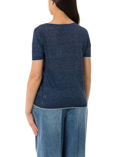Gran Sasso Blue Lurex Knit T-Shirt