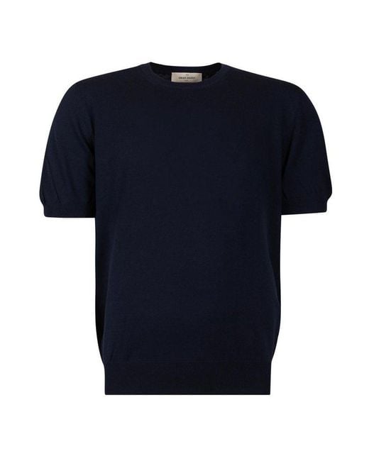 Gran Sasso Blue Crewneck Ribbed T-Shirt for men