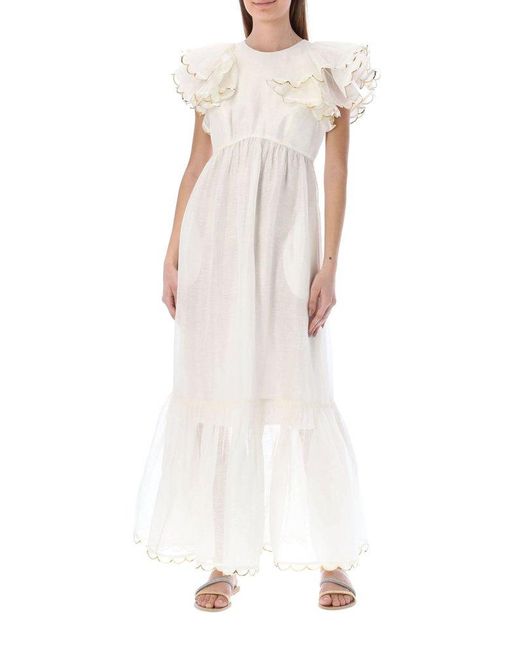 Zimmermann Dancer Scalloped Midi Dress in White Lyst