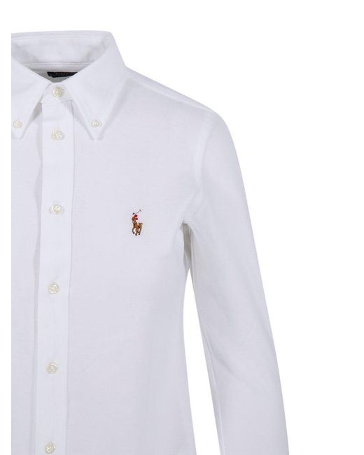 Polo Ralph Lauren White Logo Embroidered Buttoned Shirt