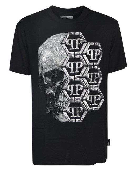 Philipp Plein Black Logo Skull T-Shirt for men