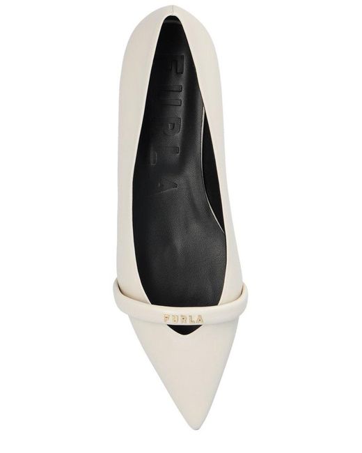 Furla White Logo Plaque Pointed Toe Flat Shoes