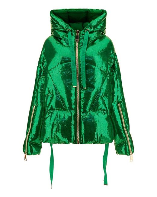 Khrisjoy Green Puff Khris Iconic Glitter Down Jacket