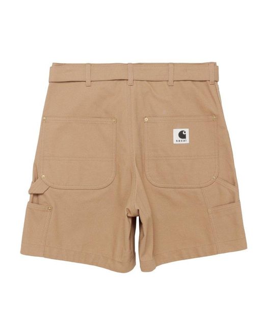 Sacai Natural X Carhartt Wip Logo Patch Belted Waist Shorts for men