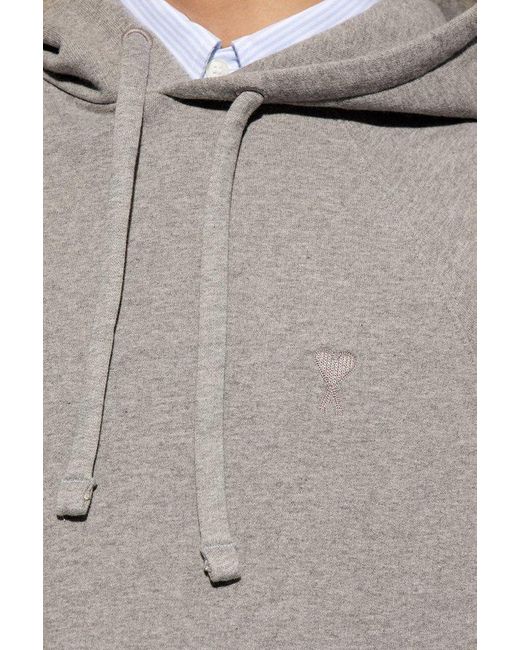 AMI Gray Hoodie With Logo, for men