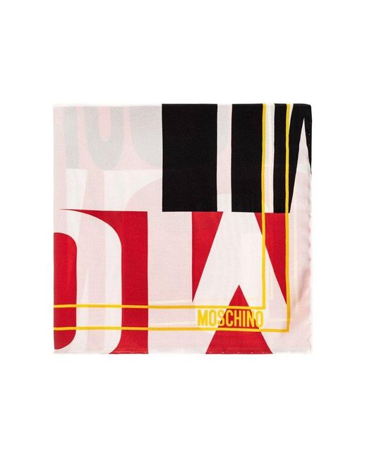 Moschino Red Printed Silk Scarf,