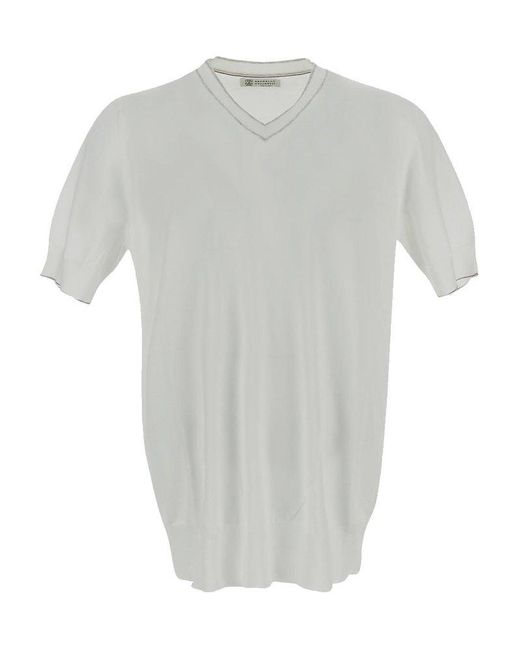 Brunello Cucinelli Gray V-neck Knitted T-shirt for men