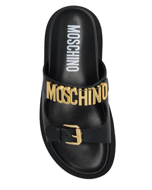 Moschino Black Logo Lettering Slip-on Sandals
