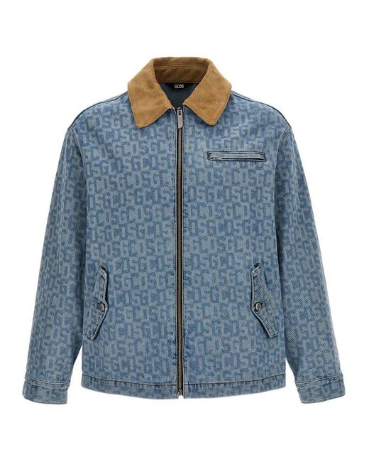 Gcds Blue Monogram Casual Jackets, Parka for men