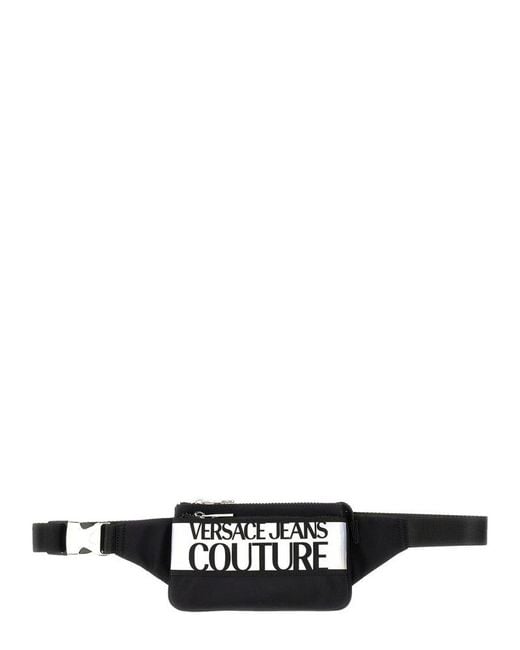 Versace White Logo Printed Zipped Belt Bag for men
