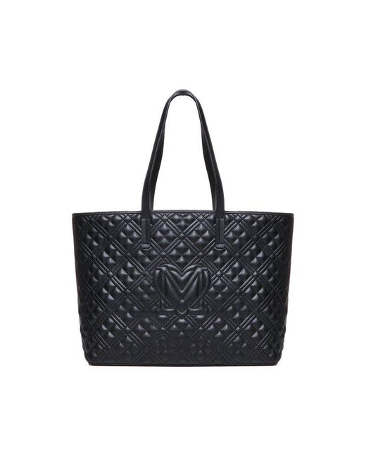 Love Moschino Black Lettering Logo Quilted Shopper Bag