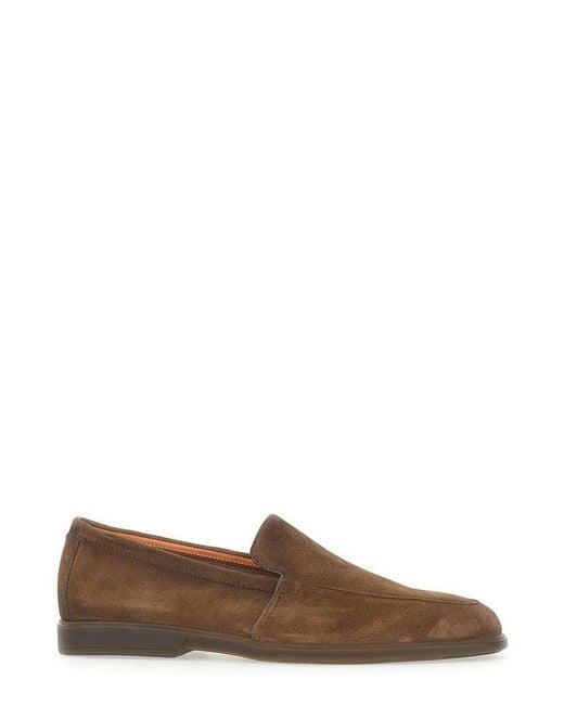 Santoni Brown Almond-Toe Slip-On Loafers for men