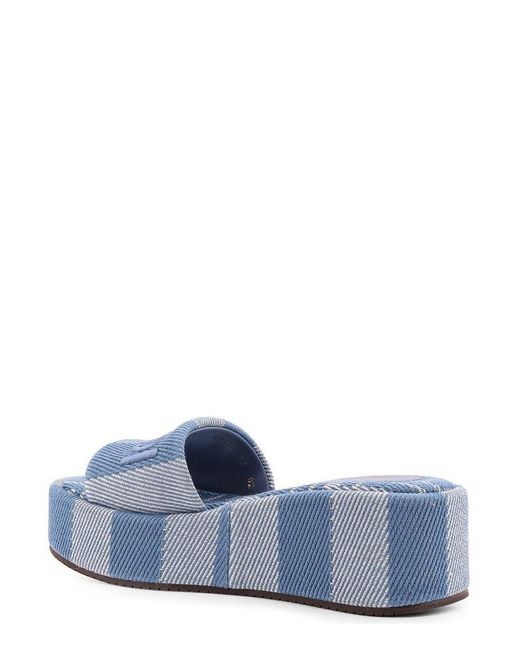 Fendi Blue Sunshine Denim-Effect Jacquard Platform Slides