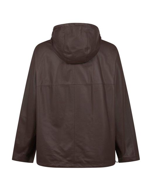 Lanvin Brown Zip-up Leather Hooded Jacket for men